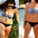 Side-by-side comparison of a woman in a black bikini. On the left, she is outdoors in a natural setting, wearing sunglasses. On the right, she is standing on a beach with clear blue water in the background, without sunglasses.